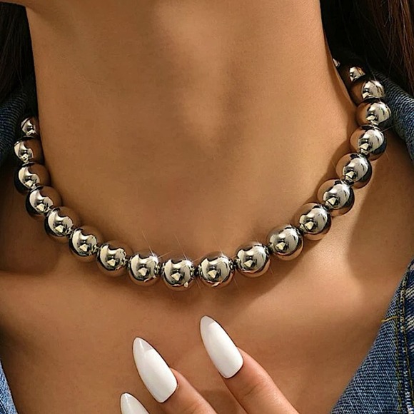 Silver Beaded Ball Necklace - Picture 3 of 4